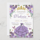 Invitation Beurre floral violet clair Princesse Quinceanera (Devant)