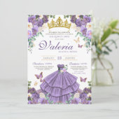 Invitation Beurre floral violet clair Princesse Quinceanera (Debout devant)