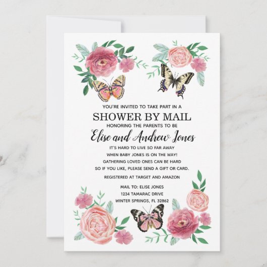 Invitation Beurre Florals Douche par longue distance courrier (Devant)