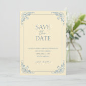 Invitation Beurre jaune Dusty bleu minimal Enregistrer la dat (Debout devant)