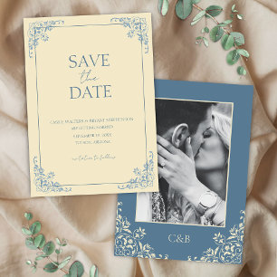 Invitation Beurre jaune Dusty bleu minimal Enregistrer la dat
