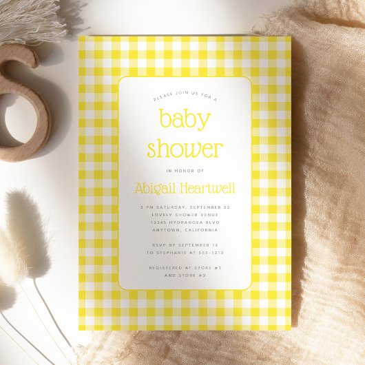 Invitation Beurre Jaune En vichy Baby shower chèque