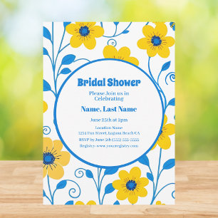 Invitation Beurre jaune et bleu Fête des mariées florale