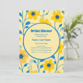 Invitation Beurre jaune et bleu Fête des mariées florale (Debout devant)