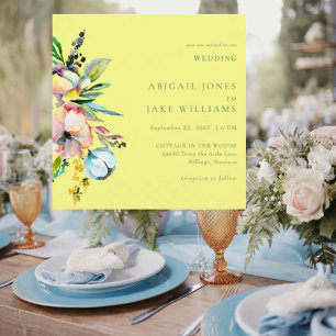 Invitation Beurre Jaune été Carré Floral Mariage II
