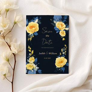 Invitation Beurre jaune marine bleu floral Enregistrer la dat