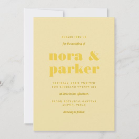 Invitation Beurre Jaune Simple Mariage moderne (Devant)