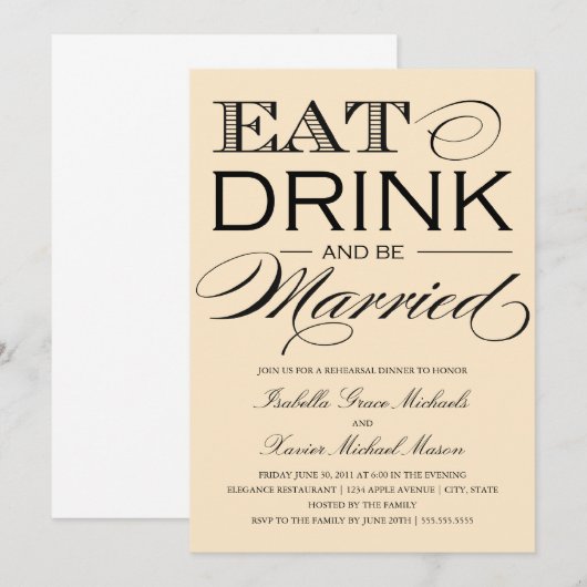 Invitation Beurre Manger, Boire| Dîner de répétition (Devant / Derrière)