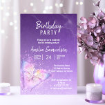 Invitation Beurre mou fille pourpre Anniversaire do-it-yourse<br><div class="desc">Envoyez les cartes d'invitation personnalisées pour la fête d'anniversaire. Arrière - plan violet avec papillon rose,  bleu,  lavande aquarelle. Parfait pour la petite fête de fille. Modèles personnalisés pour vous permettre de modifier la police,  la couleur et la taille du texte. Obtenez les autocollants de faveur correspondants !</div>