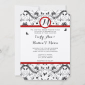 Invitation Beurre noir et blanc Damas rouge Mariage (Devant)