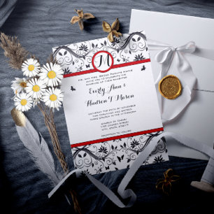 Invitation Beurre noir et blanc Damas rouge Mariage
