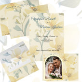 Invitation Beurre pâle Jaune Doux Bleu Mariage Floral