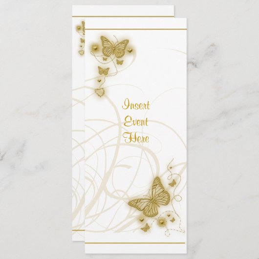 Invitation Beurre-papillon doré à fleurs blanc (Devant / Derrière)