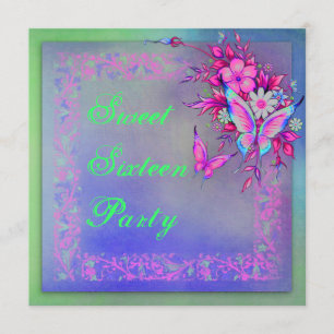Invitation Beurre-papillon vert rose Grunge Sweet 16 Annivers