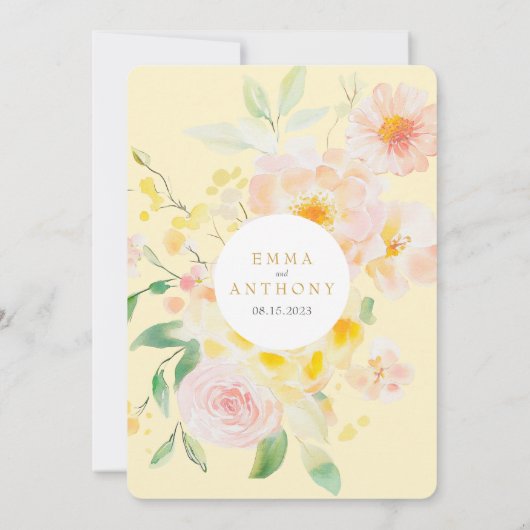 Invitation Beurre romantique Mariage d'aquarelle florale jaun (Dos)