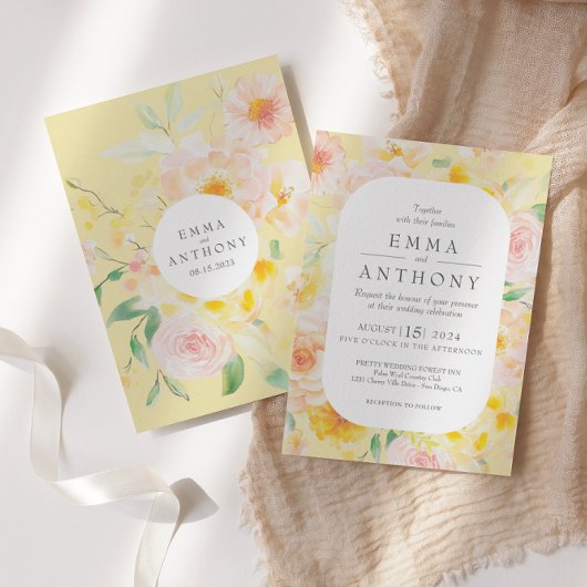 Invitation Beurre romantique Mariage d'aquarelle florale jaun