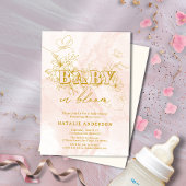 Invitation Beurre Rose Script Flore Papillons Bébé En Fleur