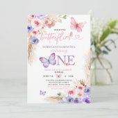 Invitation Beurre rose Twin Premier anniversaire Floral (Debout devant)