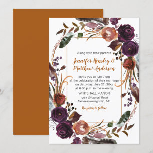 Invitation Beurre Rouille pourpre foncé Roses Mariage de cour