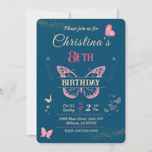 Invitation Beurre thème 8e anniversaire couleur bleue (Devant)