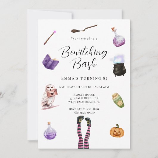 Invitation Bewitching Bash Halloween Witch Party (Devant)
