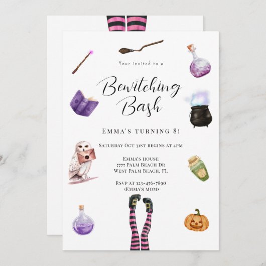 Invitation Bewitching Bash Halloween Witch Party (Devant / Derrière)