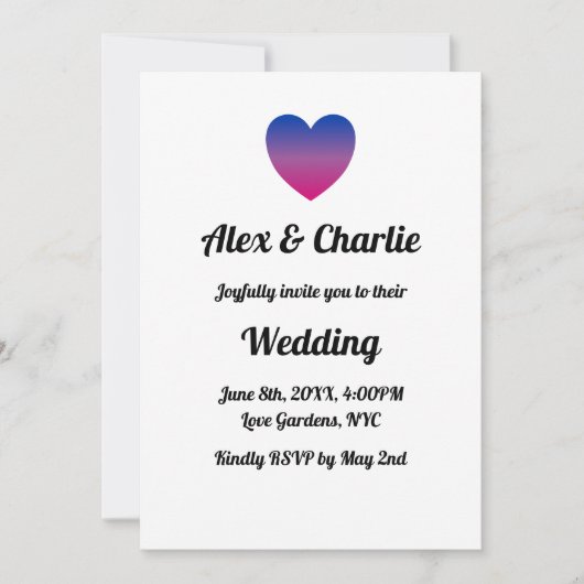 Invitation Bi LGBT Queer Heart Mariage (Devant)