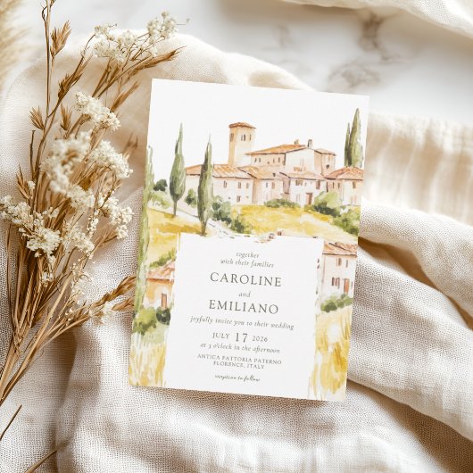 Invitation BIANCA Aquarelle Mariage paysager toscan