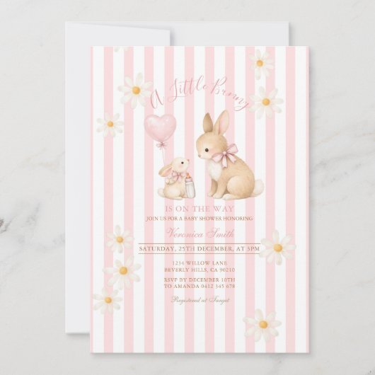 Invitation Biberon de bébé fille Little Bunny Daisy (Devant)