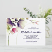 Invitation Bible Florale rose violet Verse Mariage chrétien (Debout devant)