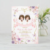 Invitation Bible Primera Comunión rose & violet Twin Girl (Debout devant)