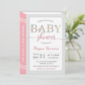 Invitation Bibliothèque Bâtiment Bébé Fille Shower Chic Rose (Debout devant)