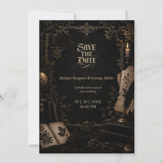 Invitation Bibliothèque de mariage de livre d'académie sombre