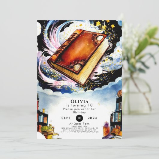 Invitation Bibliothèque Fun Boho Storthbook Anniversaire (Debout devant)