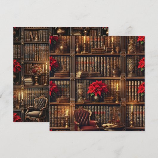 Invitation Bibliothèque Printable Dark Academia Poinsettia (Devant / Derrière)