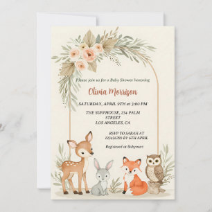 Invitation Biche, Lapin, Renard & Hibou Arche florale Baby Sh