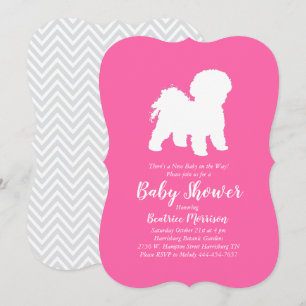 Invitation Bichon Frise Baby Shower Fille Rose