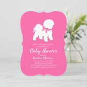 Invitation Bichon Frise Chien Baby Shower Fille Rose (Debout devant)