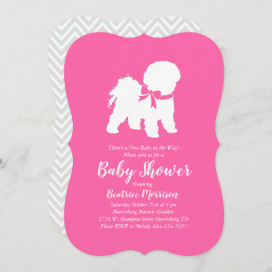 Invitation Bichon Frise Chien Baby shower fille rose