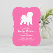 Invitation Bichon Frise Chien Baby shower fille rose (Debout devant)