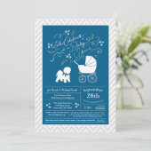 Invitation Bichon Frise Chien Baby shower Garçon Bleu (Debout devant)