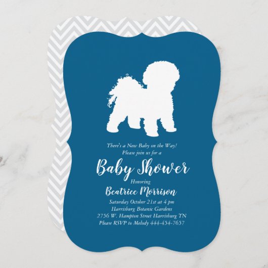 Invitation Bichon Frise Chien Baby shower Garçon Bleu (Devant / Derrière)