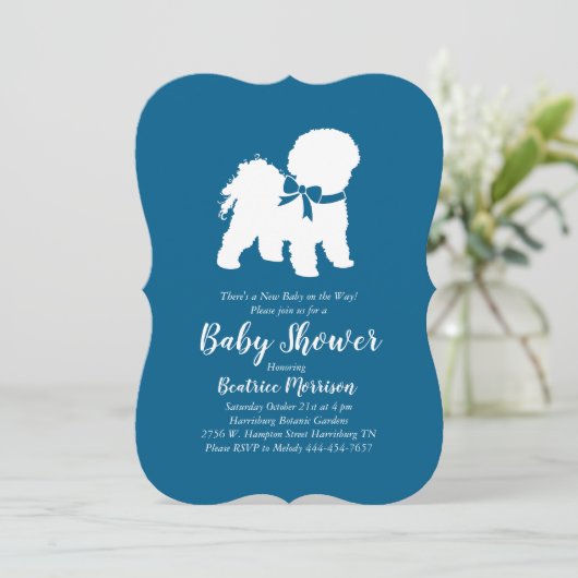 Invitation Bichon Frise Chien Baby shower Garçon Bleu (Debout devant)