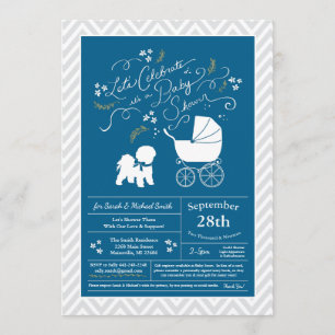 Invitation Bichon Frise Dog Baby shower Boy Blue