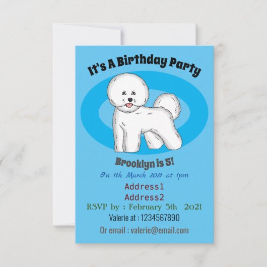 Invitation Bichon frise dog dessin animé (Devant)
