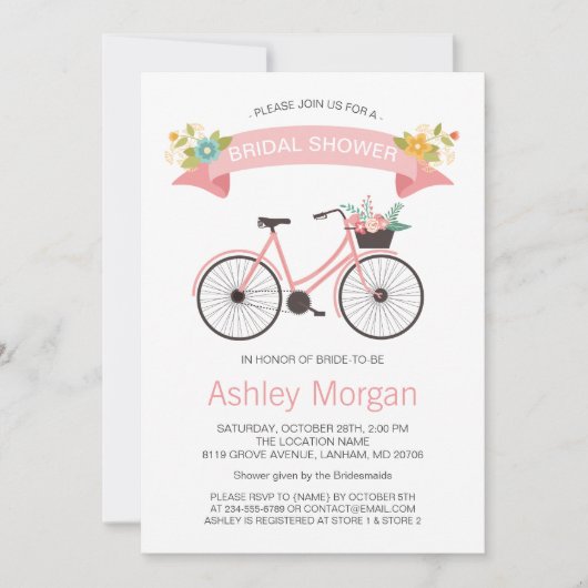 Invitation Bicycle Classy Chic Rose Fête des mariées (Devant)