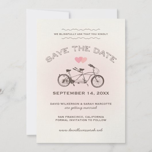 Invitation Bicycle en tandem rose adorable (Devant)