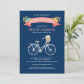 Invitation Bicycle Floral Navy Blue Girly Graduation Party (Debout devant)