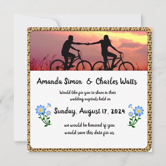 Invitation Bicyclette Amour Enregistrer la Date (Devant)