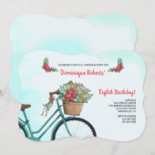 Invitation Bicyclette Avec Fleurs (Devant / Derrière)